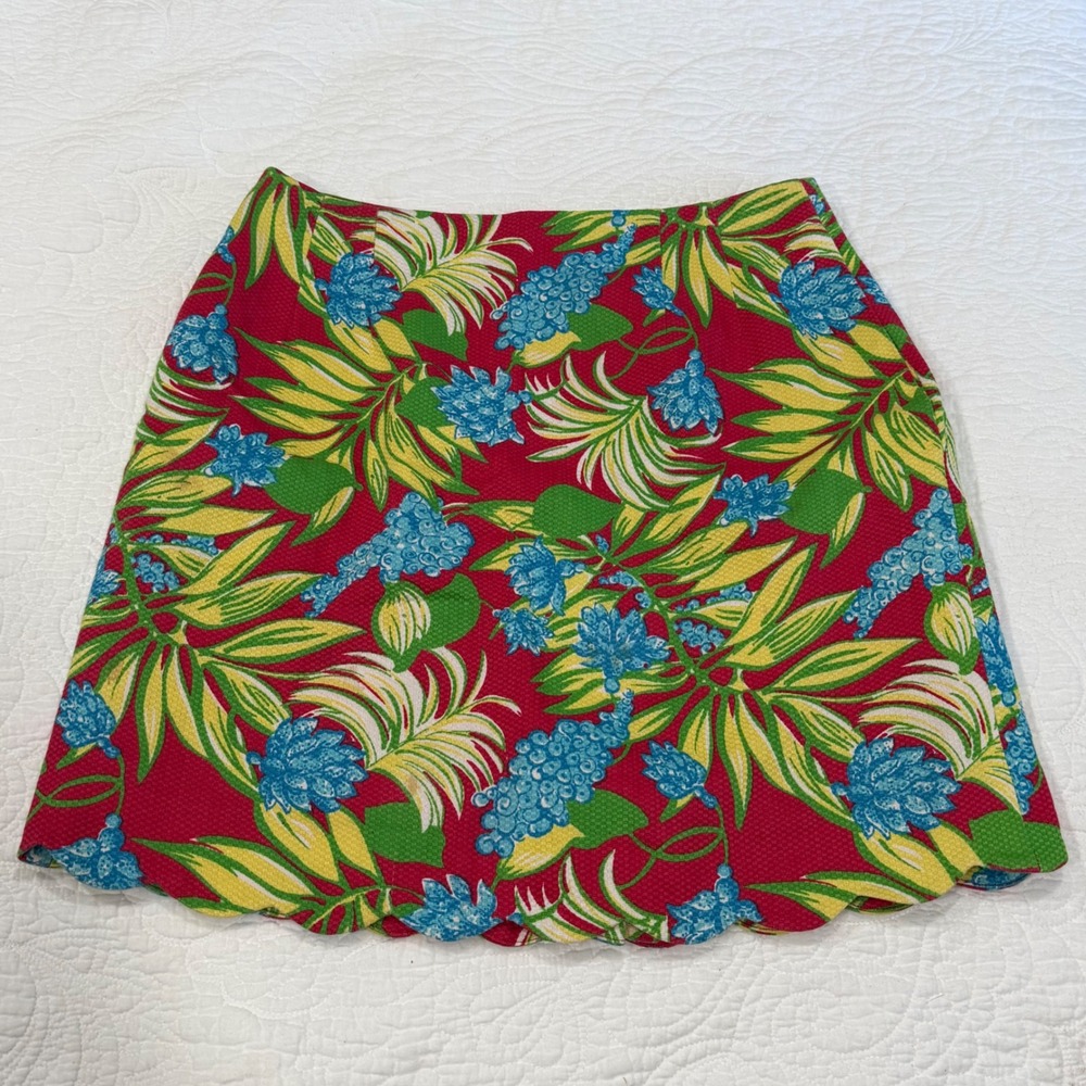 Lilly Pulitzer Red Tropical Floral Scalloped Hem Pique Mini Skirt Size 6